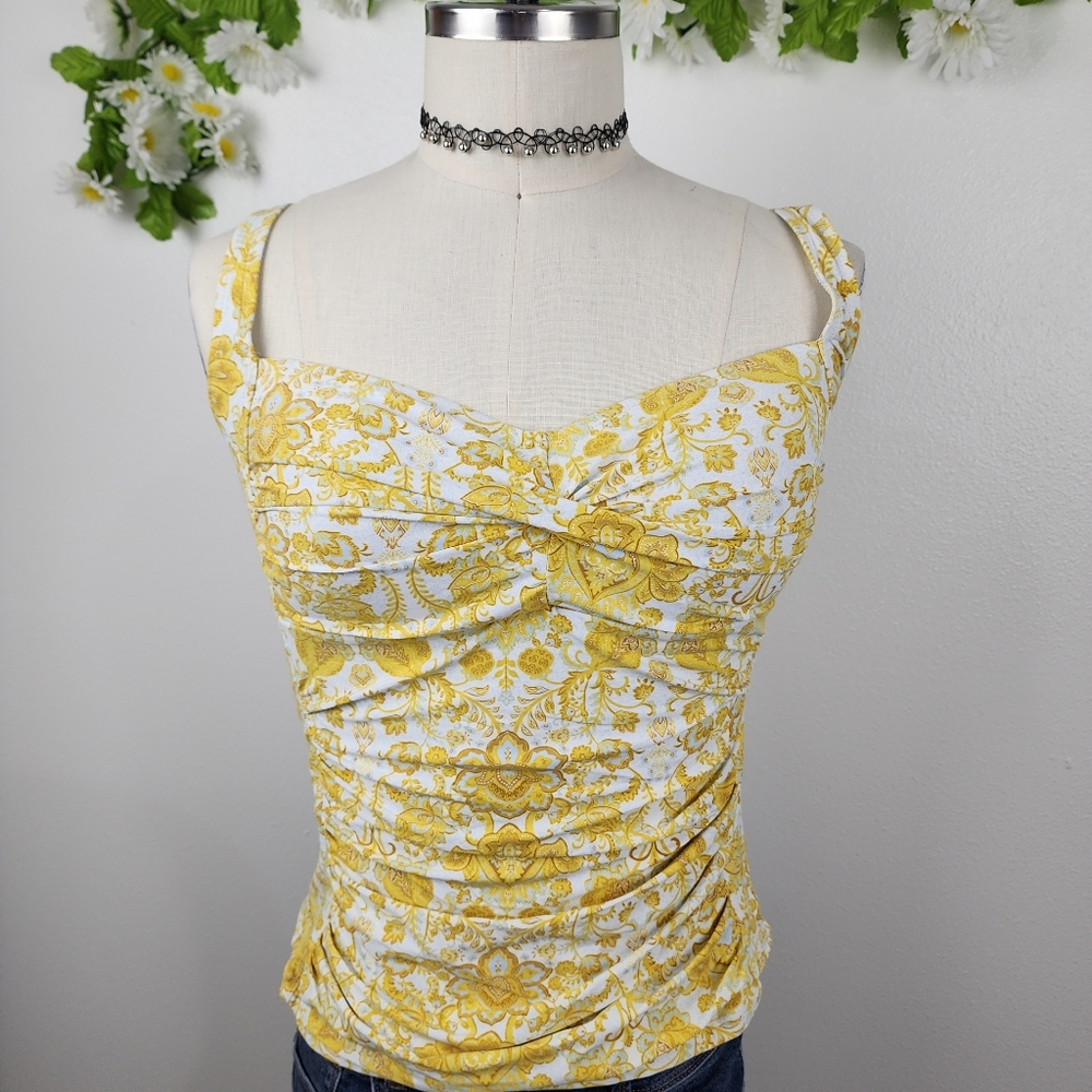 Niptuck Swim Yellow Floral Top Padded Multifit Cup Sz 12